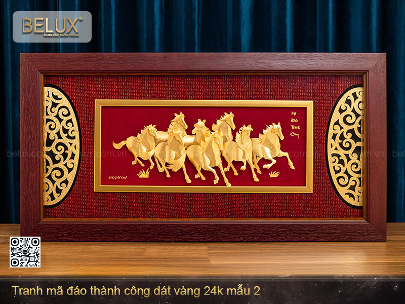 Tranh quà tặng mã đáo thành công dát vàng 24k mẫu 2